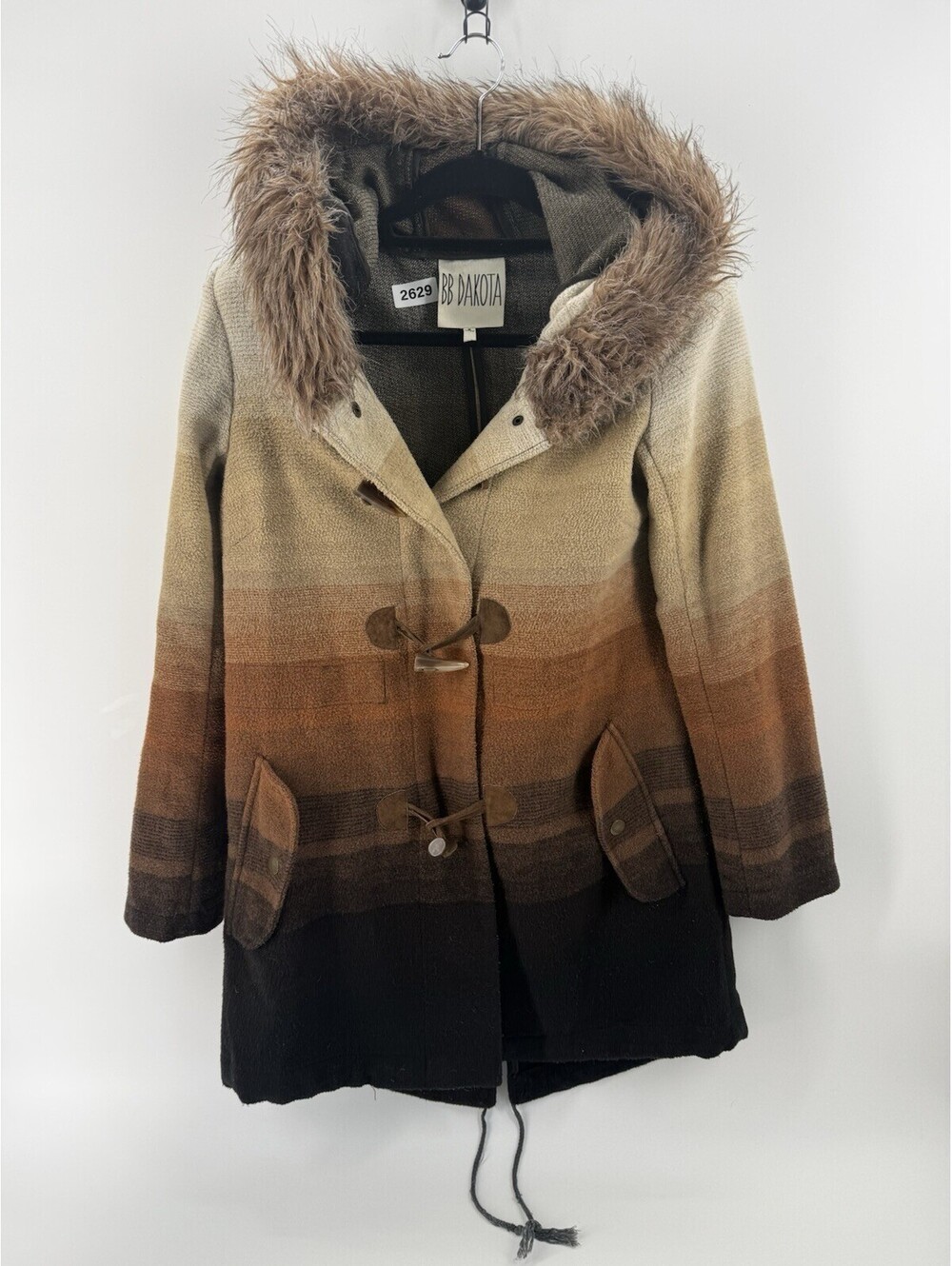 BB Dakota Southwestern Faux Fur Trim Patch Jacket Toggle Snap Small